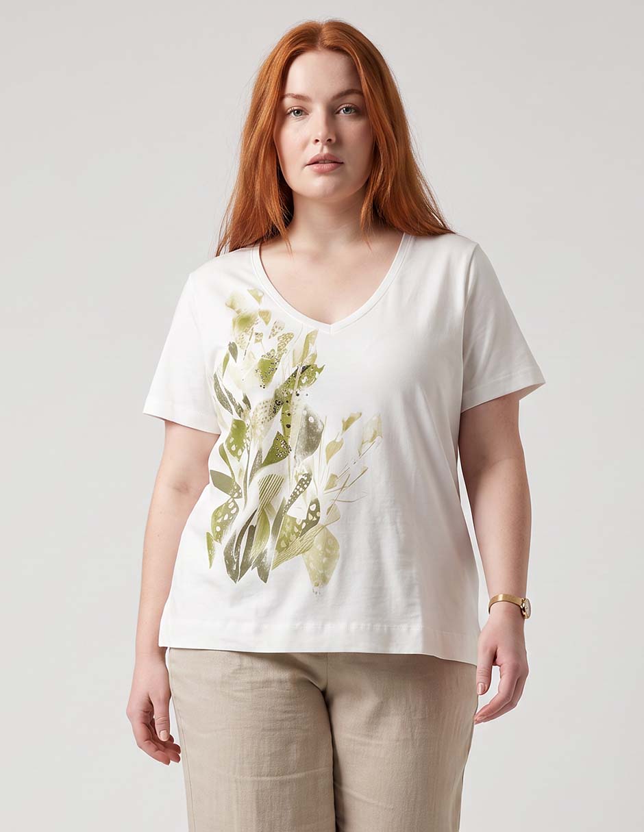 Playera manga corta cuello V para mujer