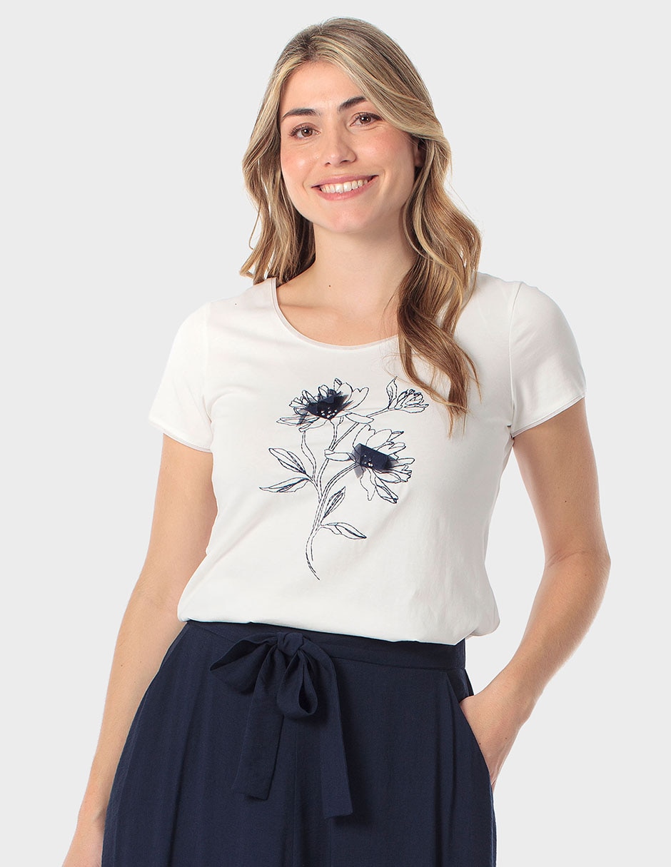 Playera manga corta cuello redondo para mujer