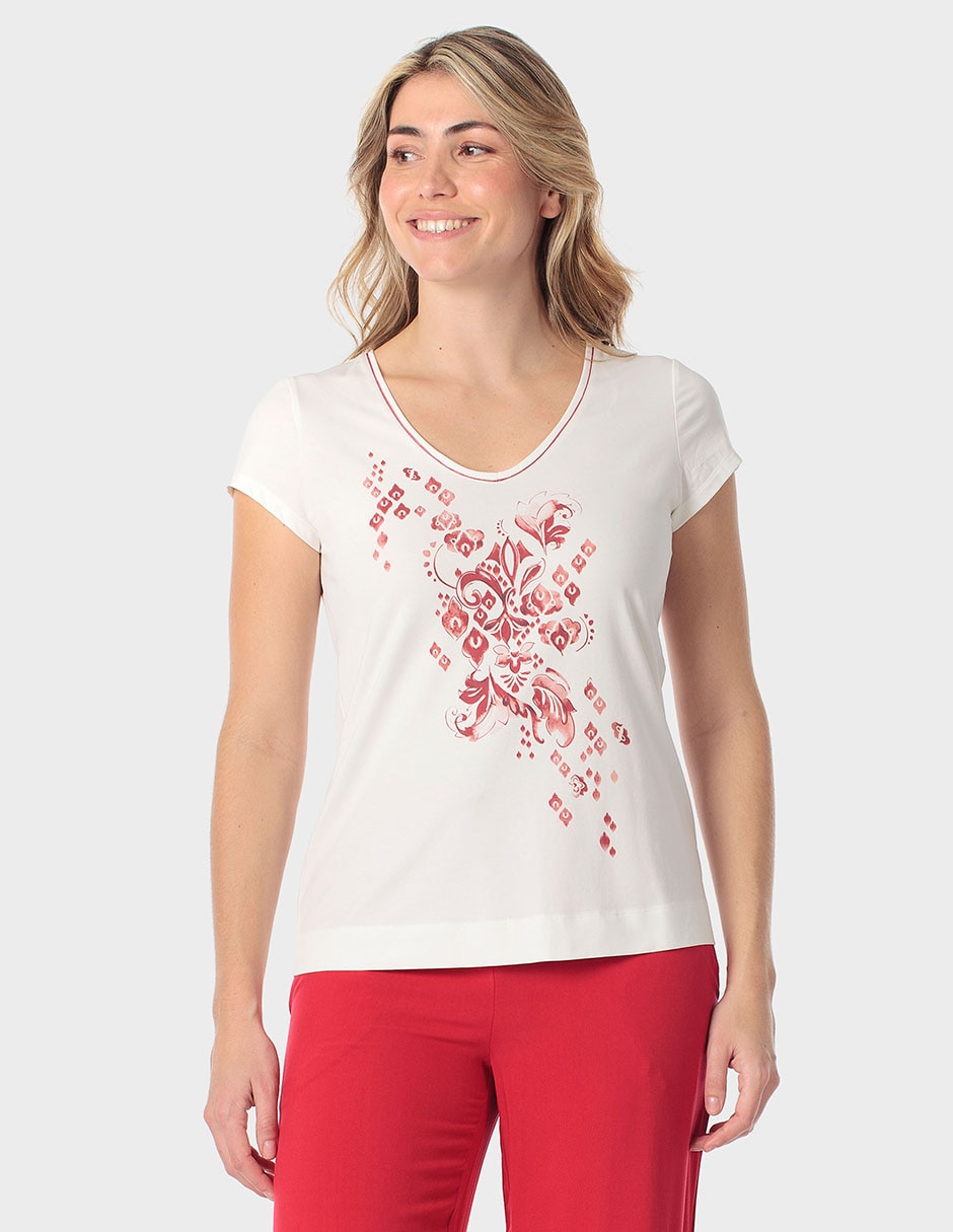 Playera manga corta cuello redondo para mujer