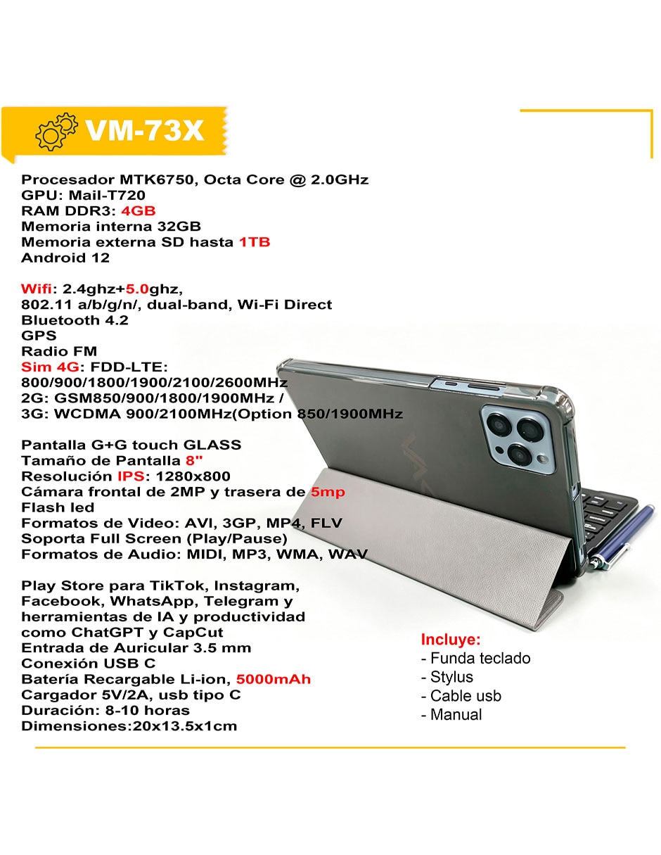 Tablet VAK VM-73X-N 8 pulgadas de 4 GB RAM