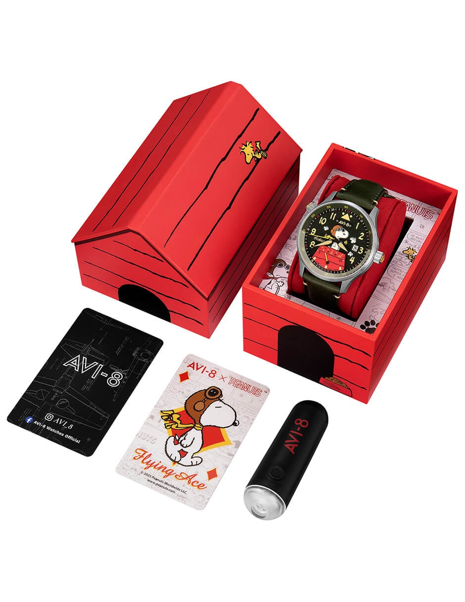 Reloj pulsera Avi-8 Hawker Hurricane Mckellar Dual Time Peanuts Snoopy Flying Ace Edición Limitada para hombre AV-4151-05