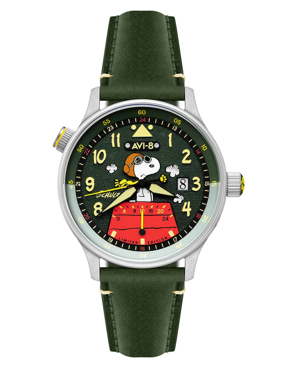 Reloj pulsera Avi-8 Hawker Hurricane Mckellar Dual Time Peanuts Snoopy Flying Ace Edición Limitada para hombre AV-4151-05