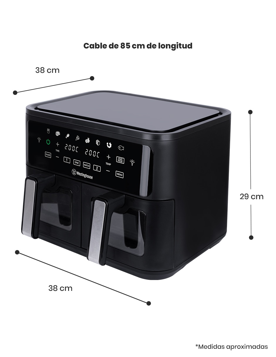 Freidora de aire con Compartimento doble Westinghouse 11 L WKAFID902