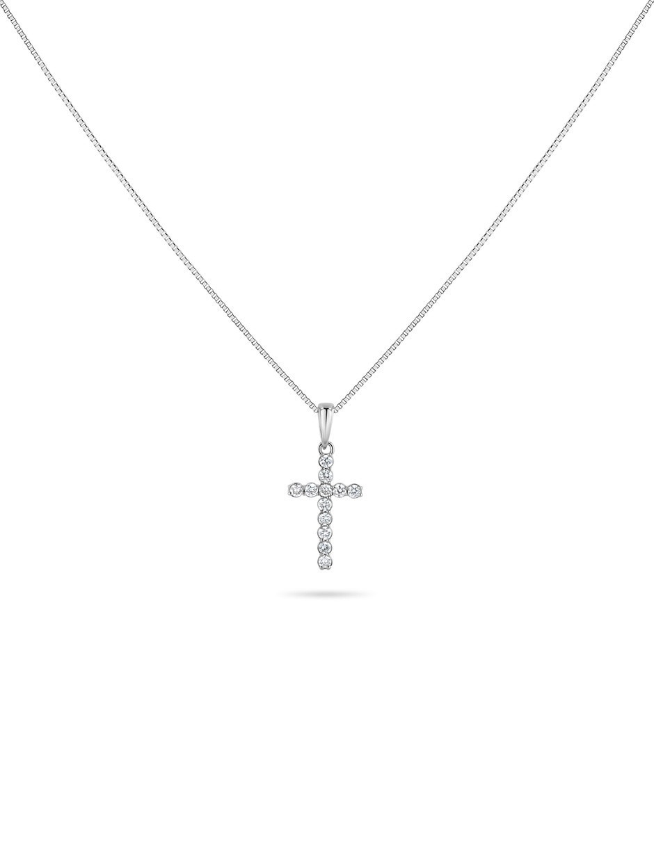 Dije de cruz de oro blanco 14 K