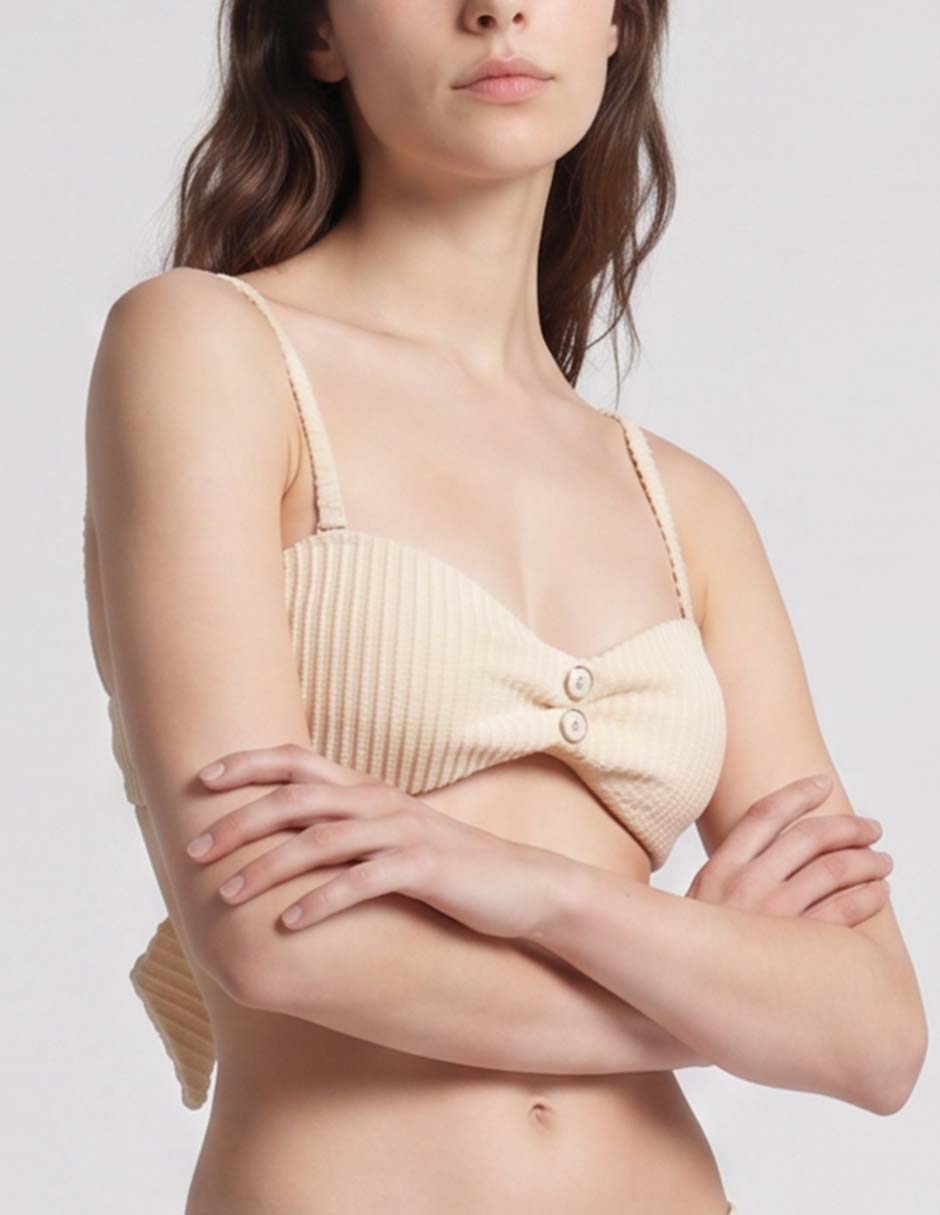 Top bikini estampado a rayas con copas para mujer 3