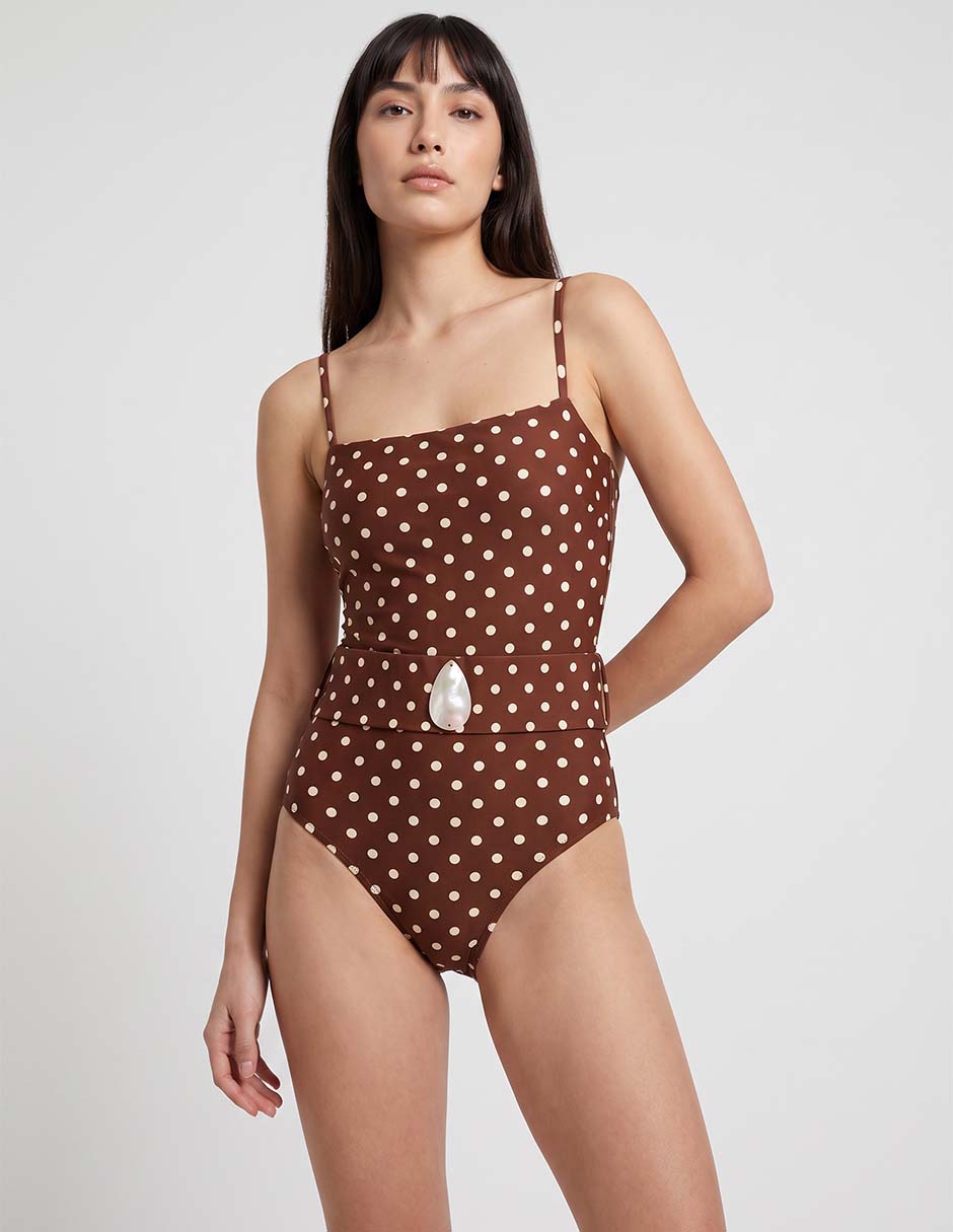 Traje de baño completo estampado lunares para mujer Traje de baño completo estampado lunares para mujer
