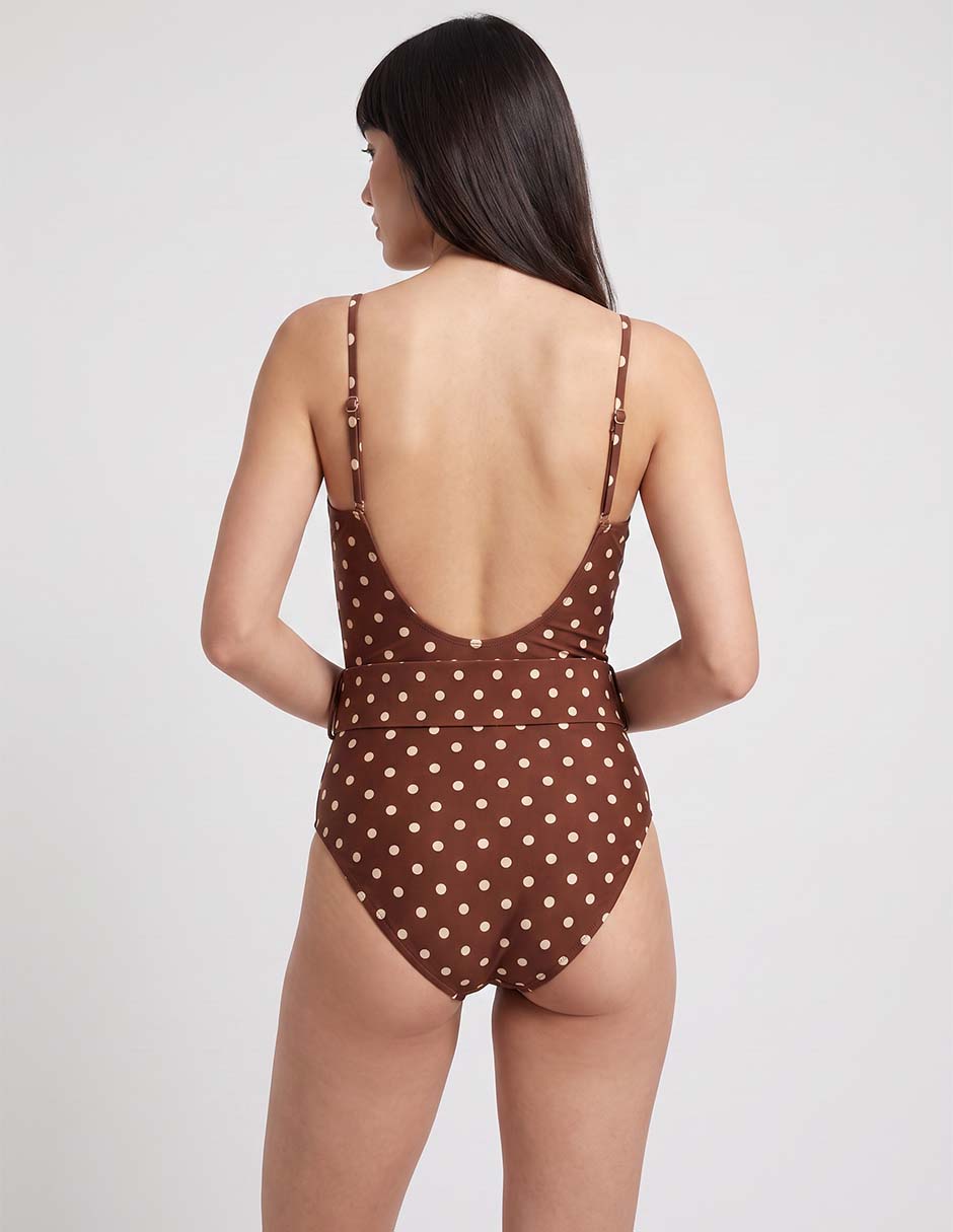 Traje de baño completo estampado lunares para mujer 2