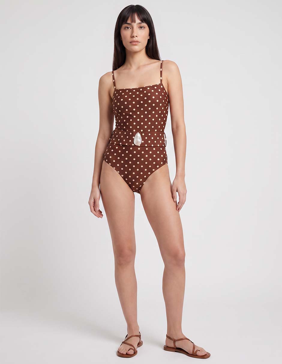 Traje de baño completo estampado lunares para mujer 3