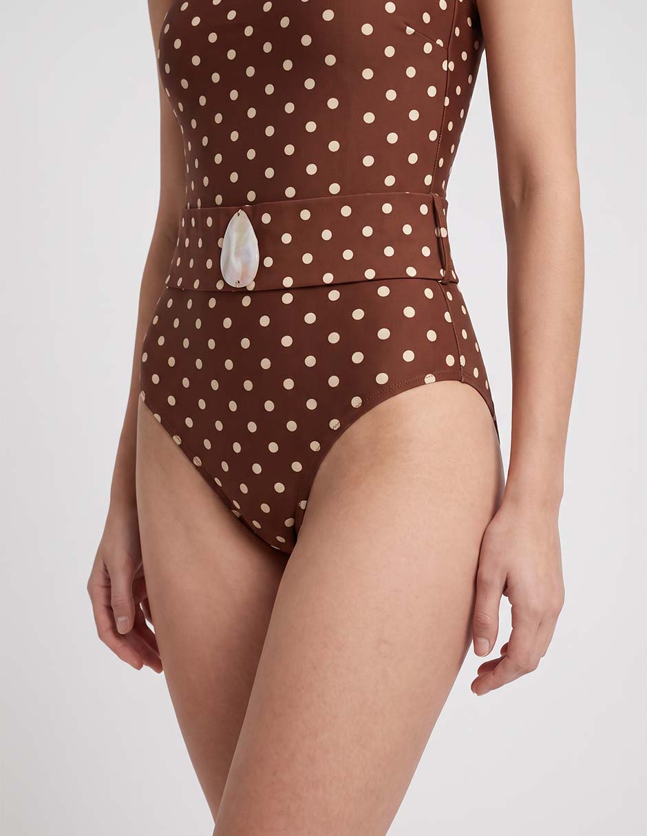 Traje de baño completo estampado lunares para mujer 4