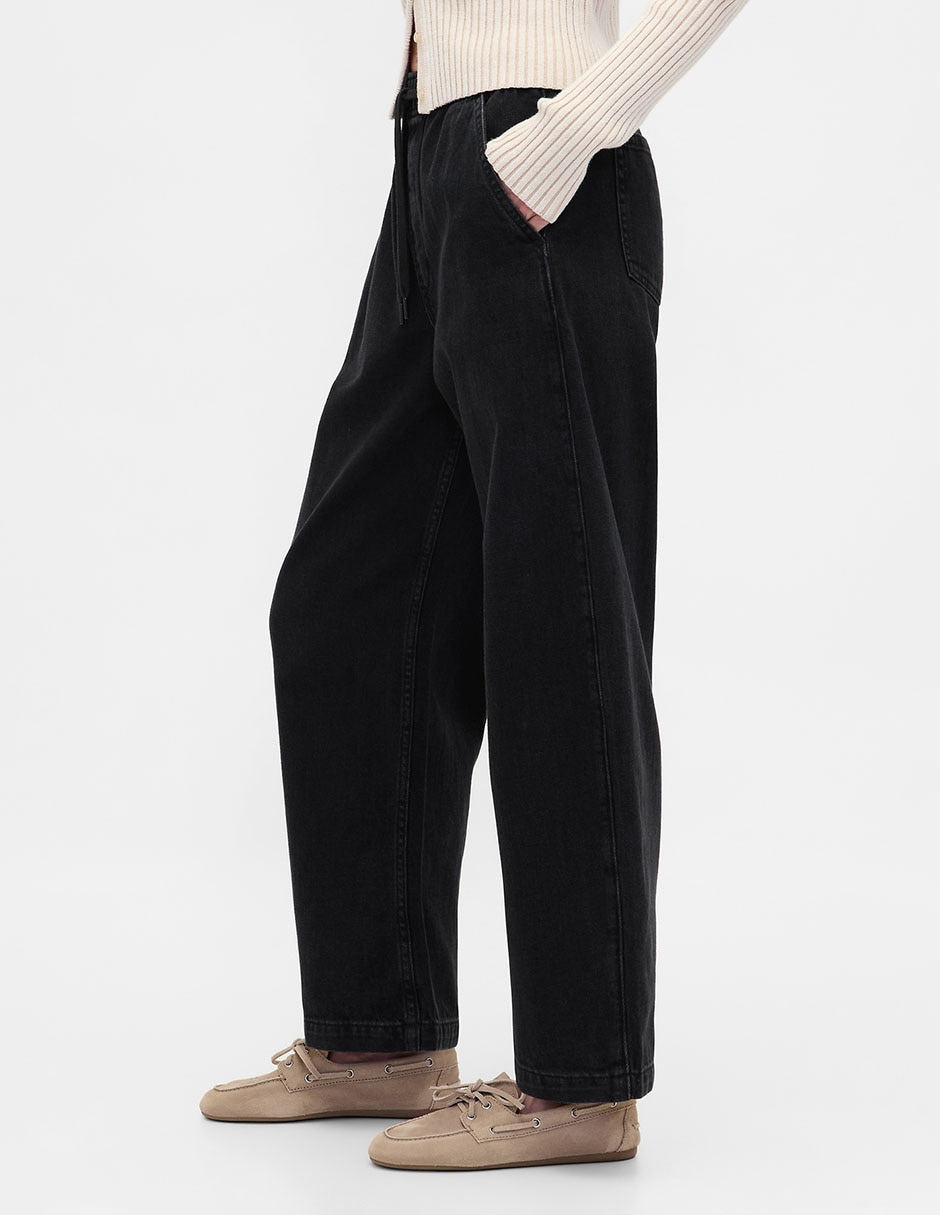Jeans relaxed wide leg a la cintura para mujer 3