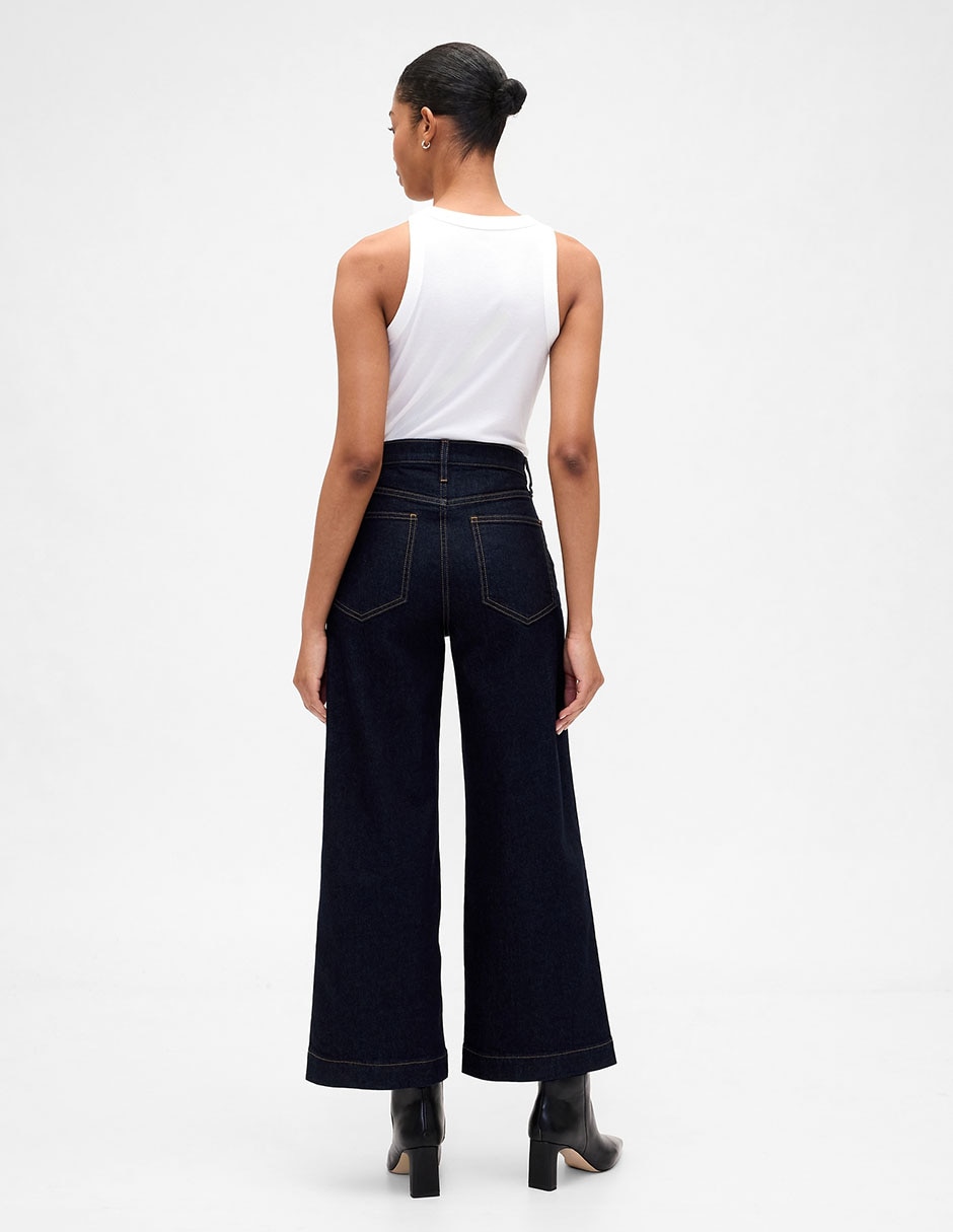 Jeans capri flare corte cintura para mujer 4