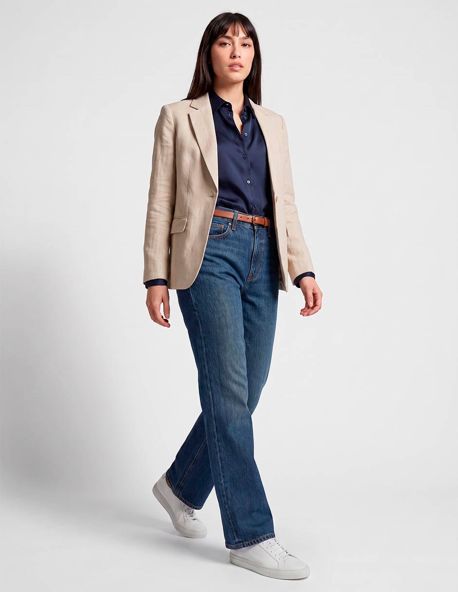 Jeans straight corte cintura para mujer