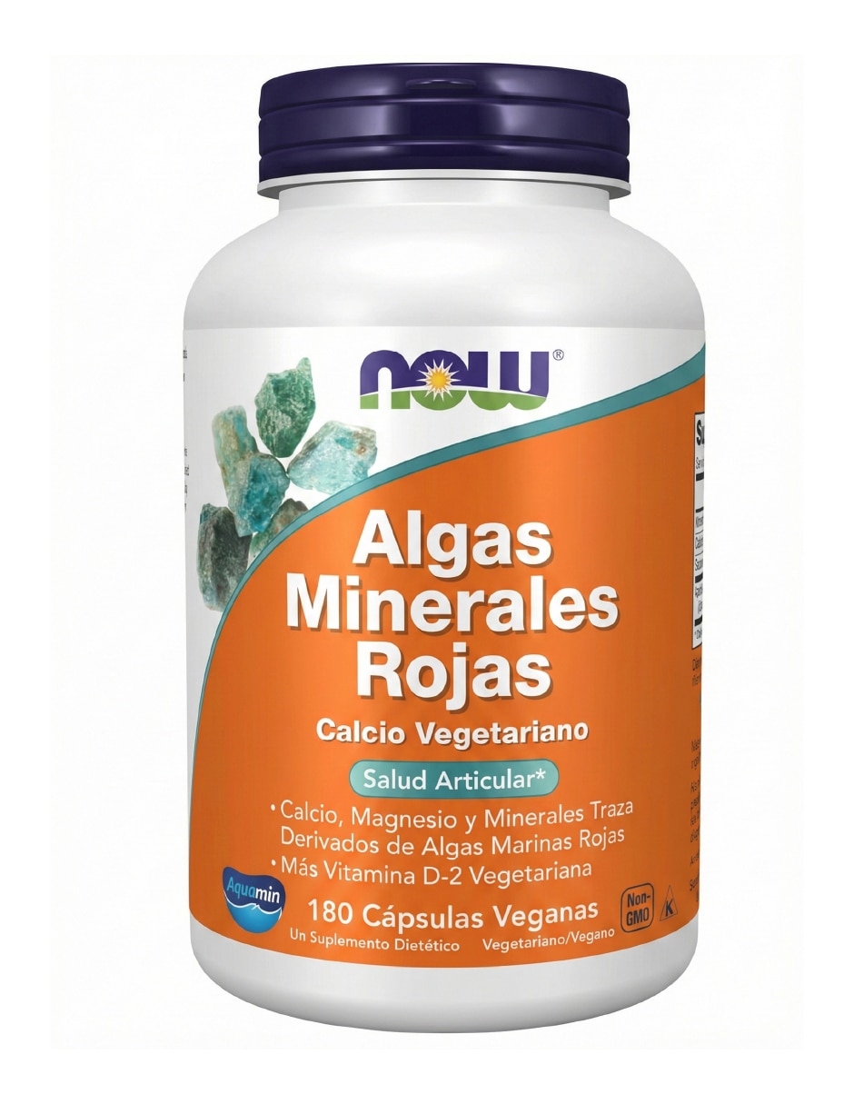 Now red mineral algae calcio magnesio vitamina d2 vegetal y soporte óseo integral Now con mineral de alga roja 180 càpsulas