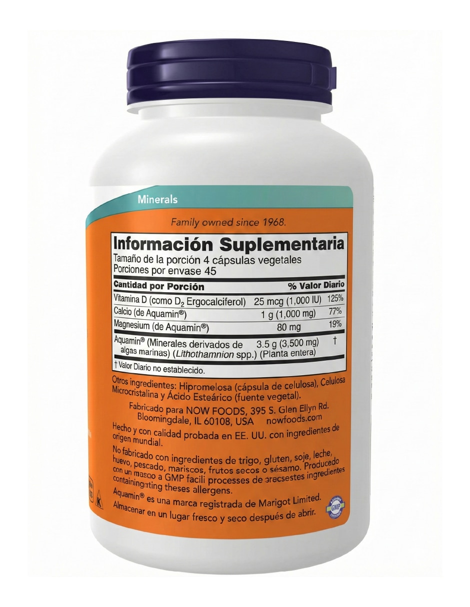 Now red mineral algae calcio magnesio vitamina d2 vegetal y soporte óseo integral Now con mineral de alga roja 180 càpsulas