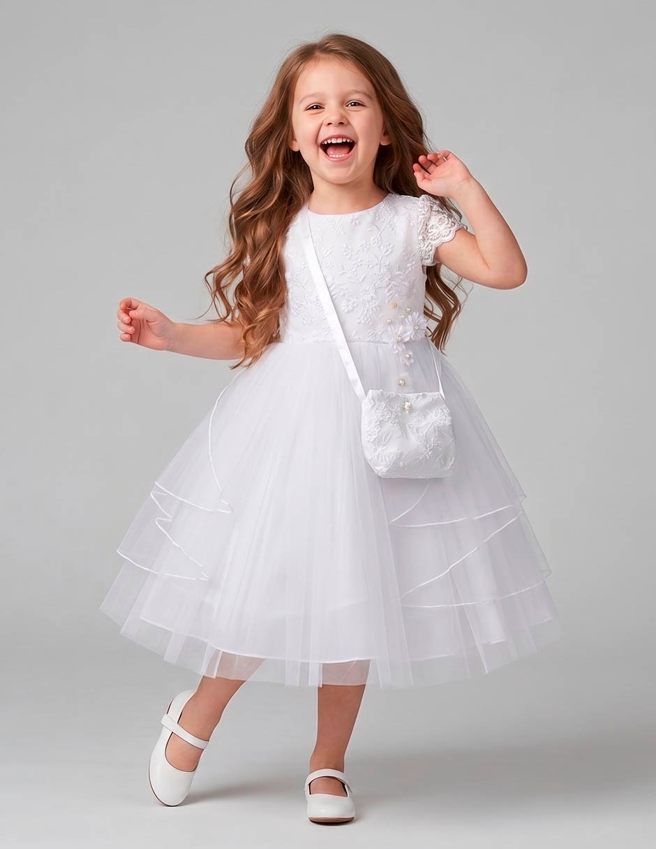 Vestido ceremonia manga corta para niña Vestido ceremonia manga corta para niña