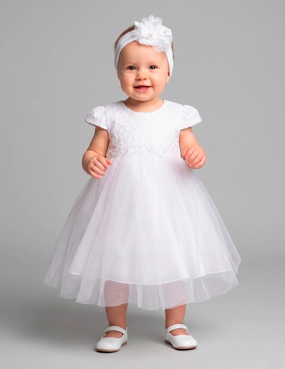 Vestido con diadema de Bautizo bebé niña