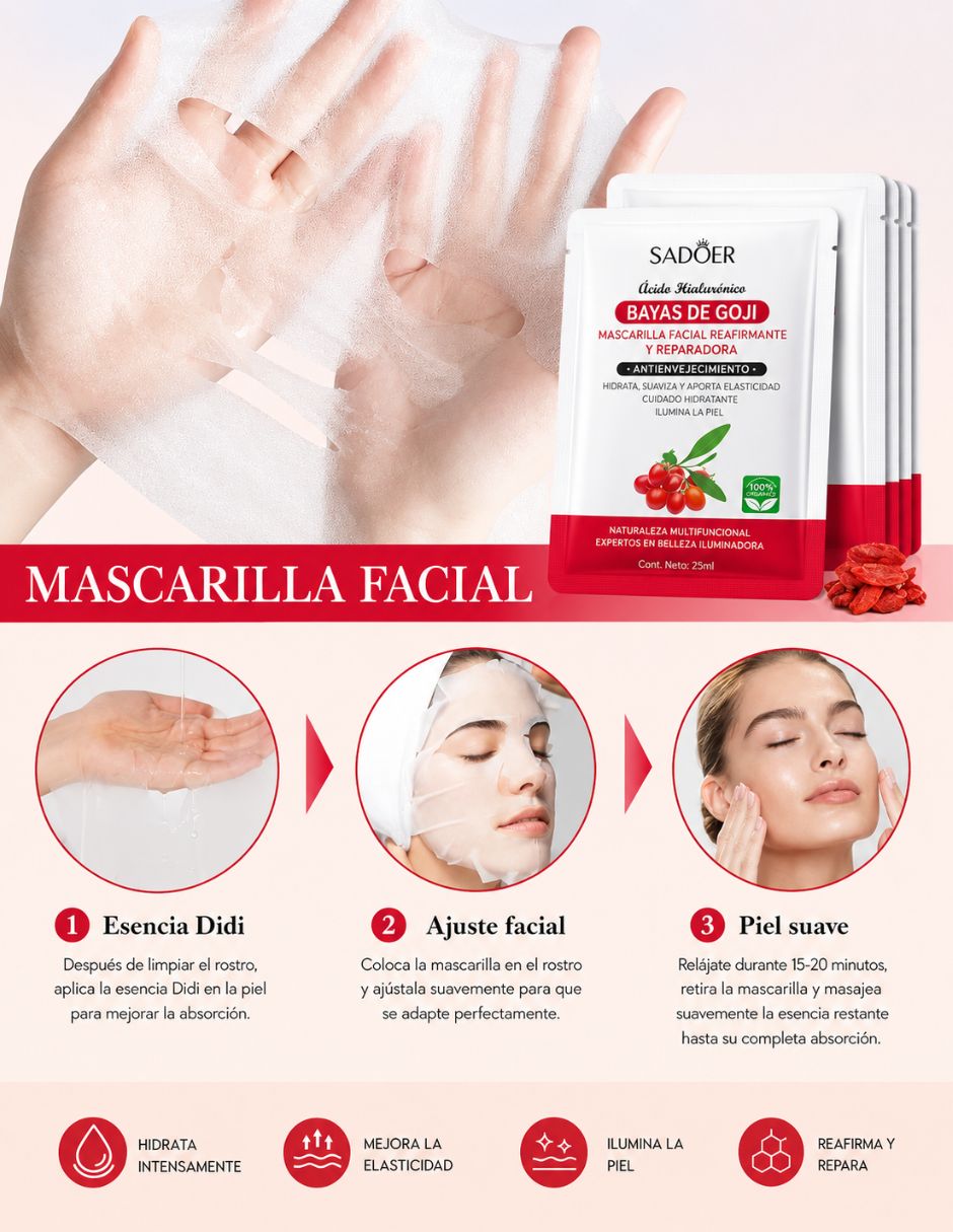 Mascarilla facial antioxidantes con baya de goji para antioxidante Sadoer