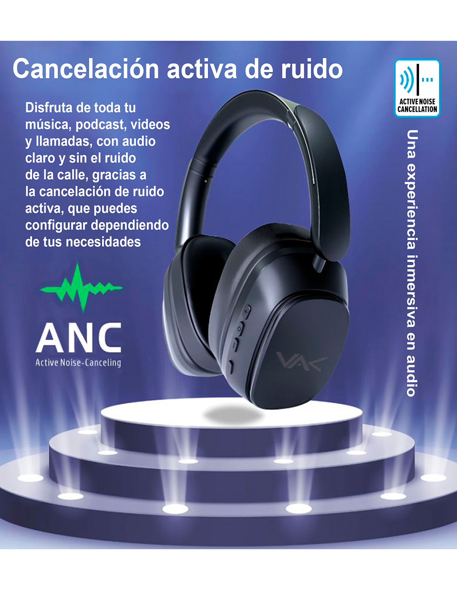 Audífonos de diadema Vak VD-T20-N alámbrico e inalámbrico con cancelación de ruido