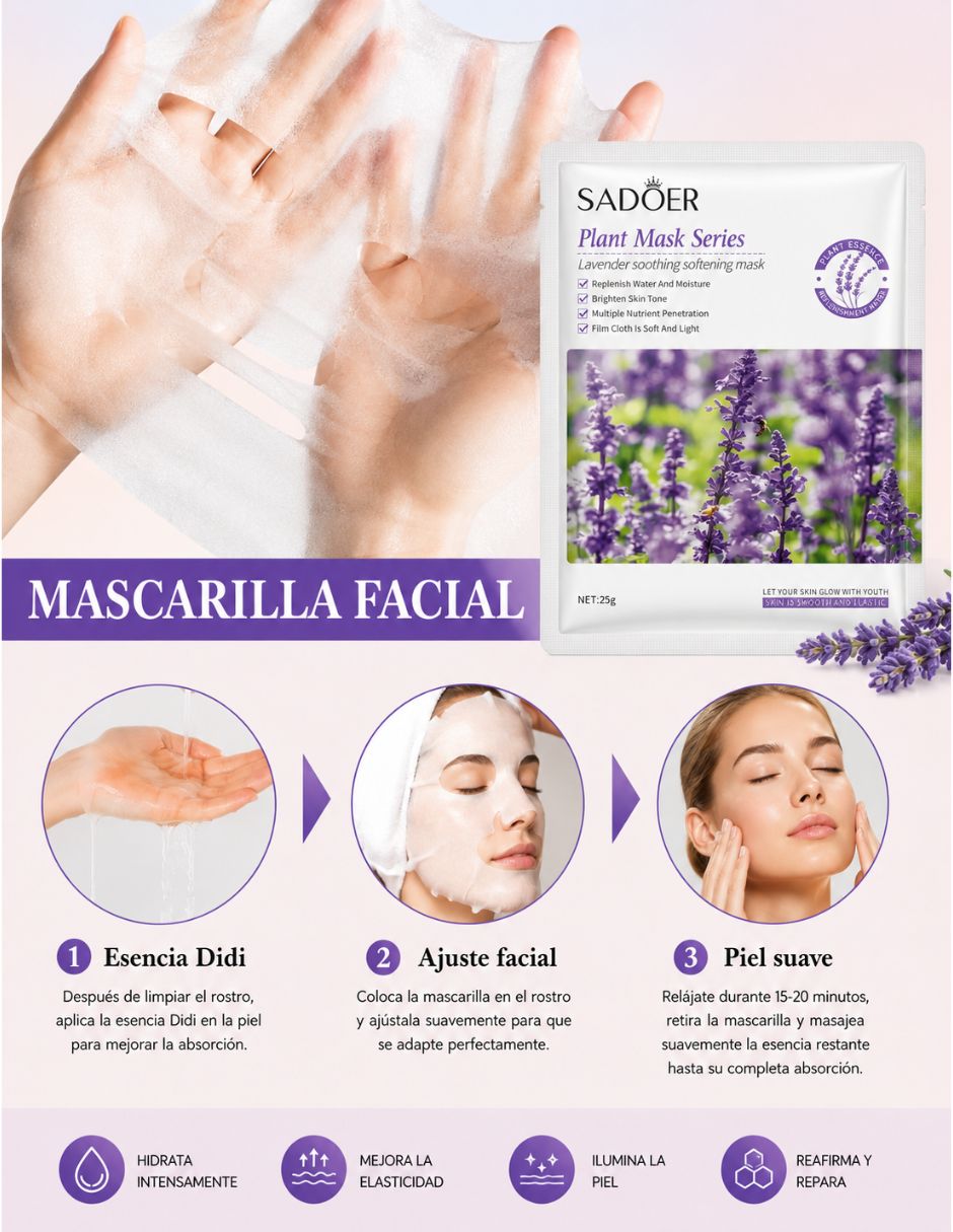 Mascarilla facial Relajantes de Lavanda Sadoer