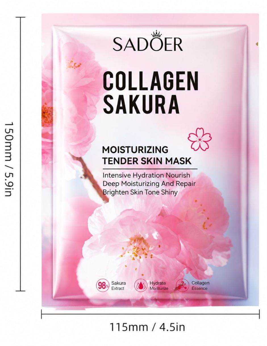Mascarilla facial reafirmantes con colágeno y flor de cerezo para reafirmar Sadoer
