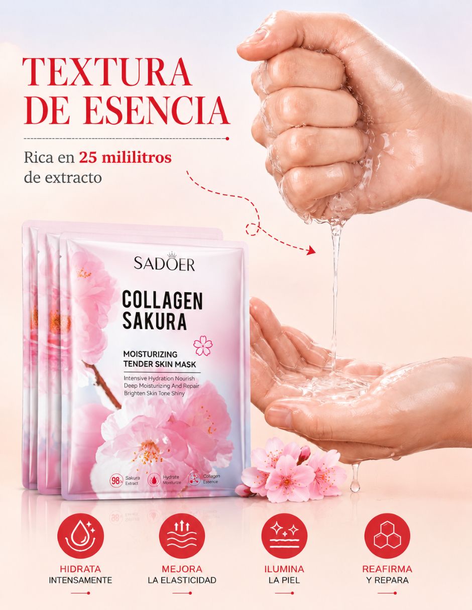 Mascarilla facial reafirmantes con colágeno y flor de cerezo para reafirmar Sadoer