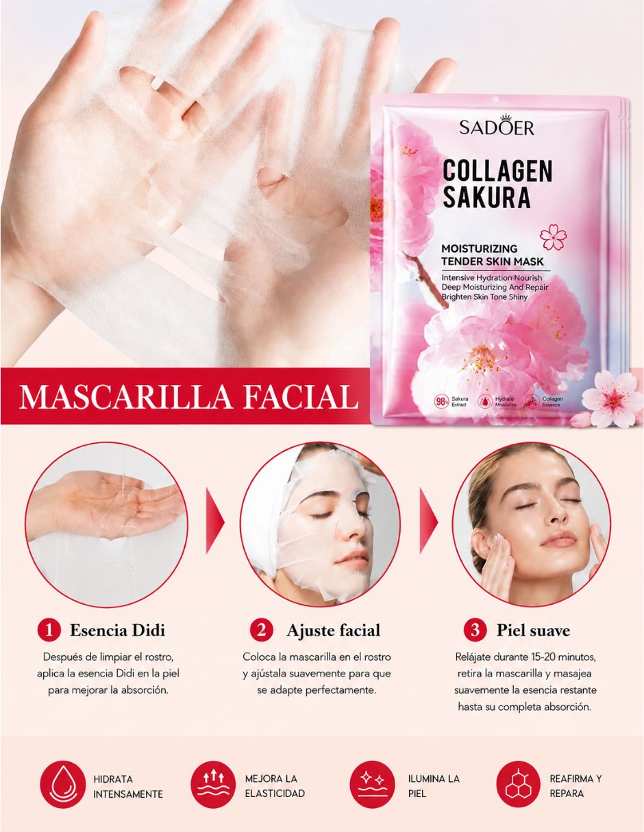 Mascarilla facial reafirmantes con colágeno y flor de cerezo para reafirmar Sadoer