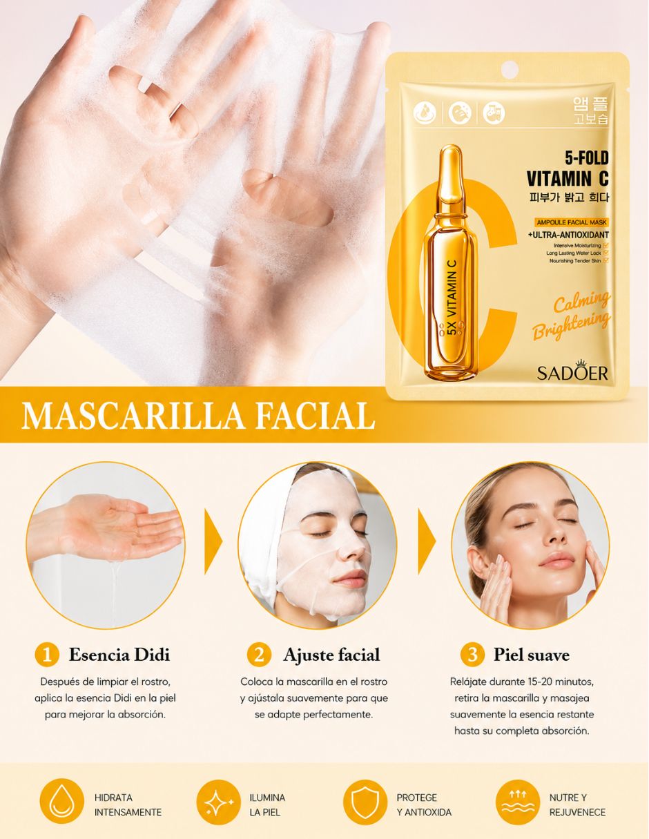 Set de mascarilla facial Iluminadoras Y Reparadoras Con Vitamina C para Iluminar Sadoer