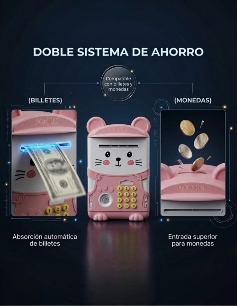 Alcancía cm-top caja fuerte infantil con aceptación automática de billetes y monedas