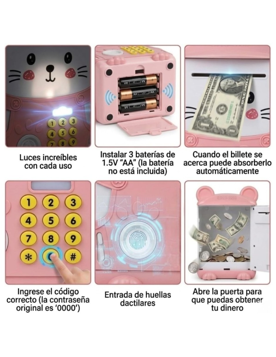 Alcancía cm-top caja fuerte infantil con aceptación automática de billetes y monedas