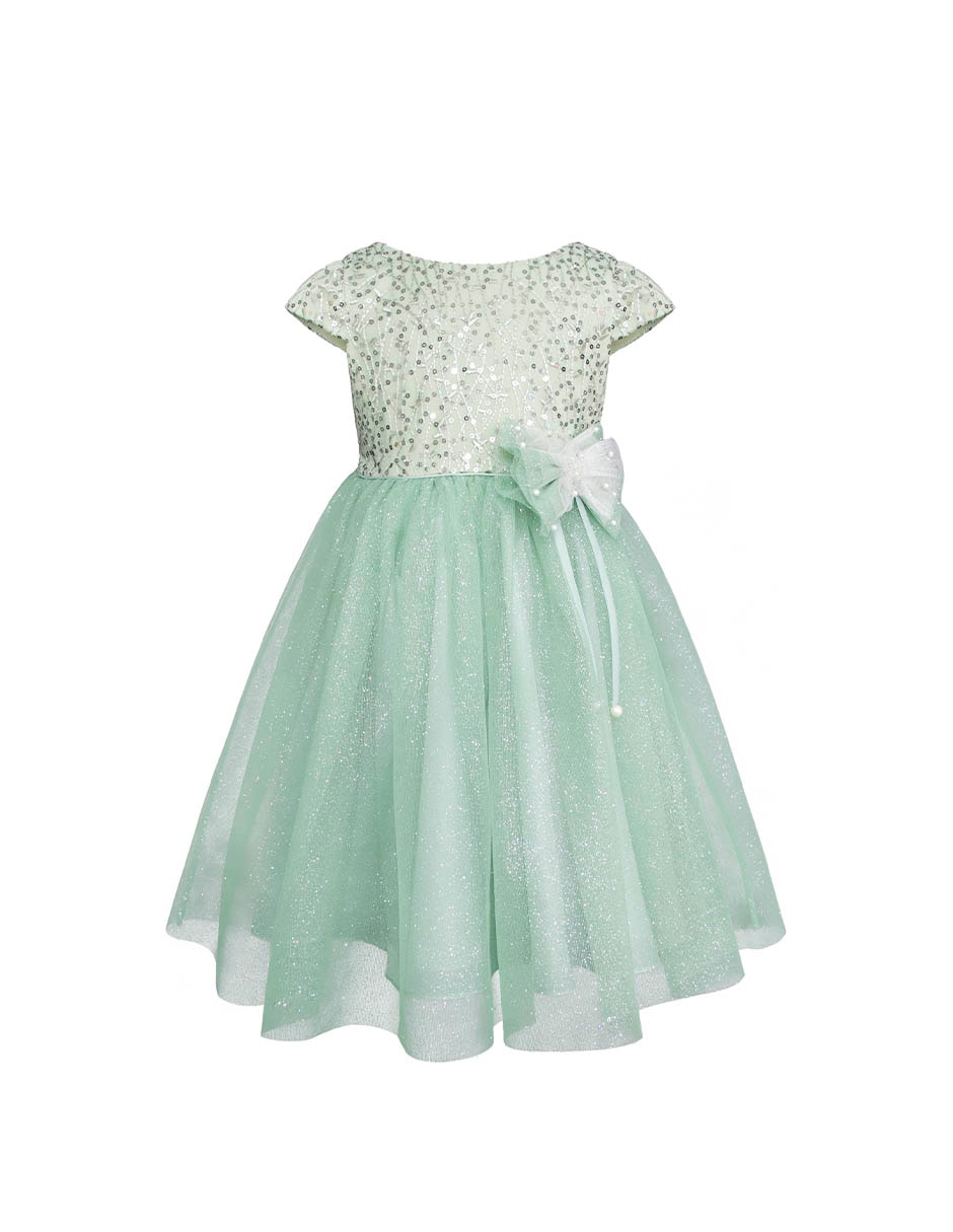 Vestido con moño Fiesta manga corta para niña