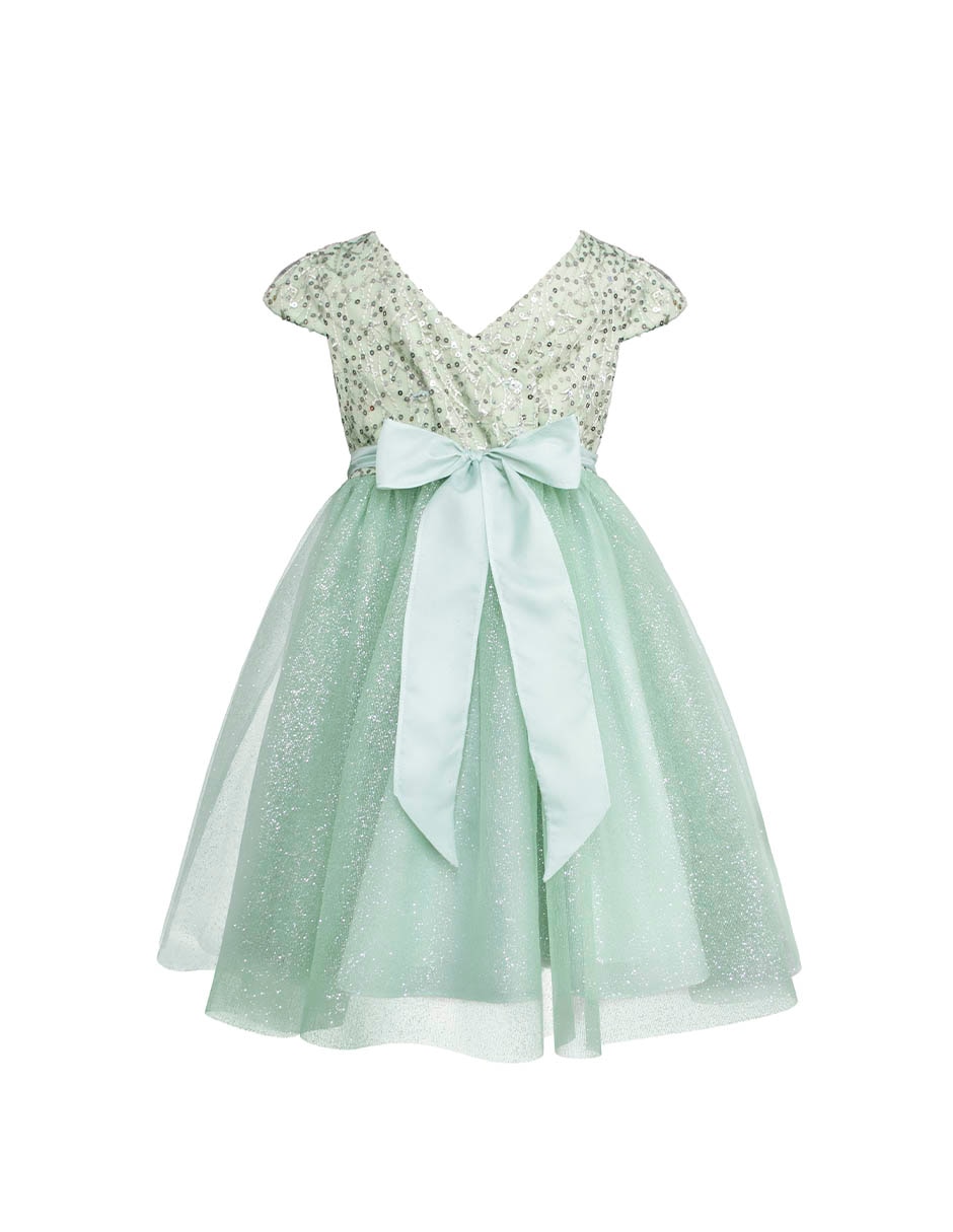 Vestido con moño Fiesta manga corta para niña