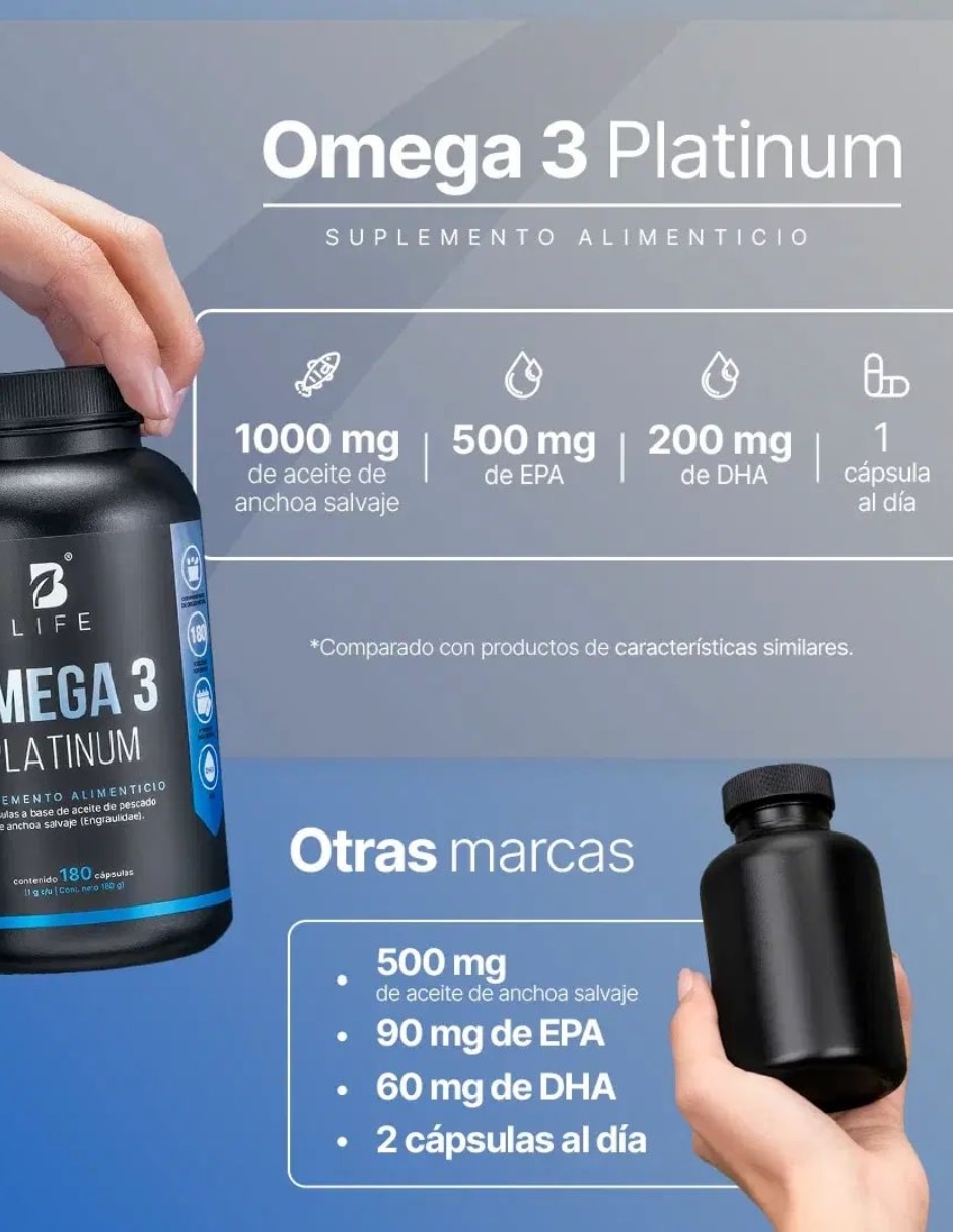 Omega 3 platinum B Life con aceite de anchoa salvaje de 180 cápsulas