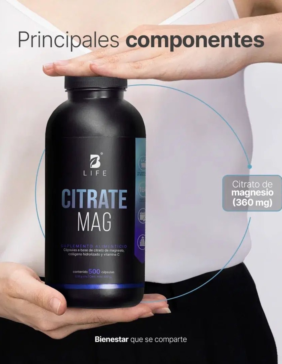 Citrate Mag B Life con colágeno hidrolizado citrato de magnesio vitamina C de 400 g