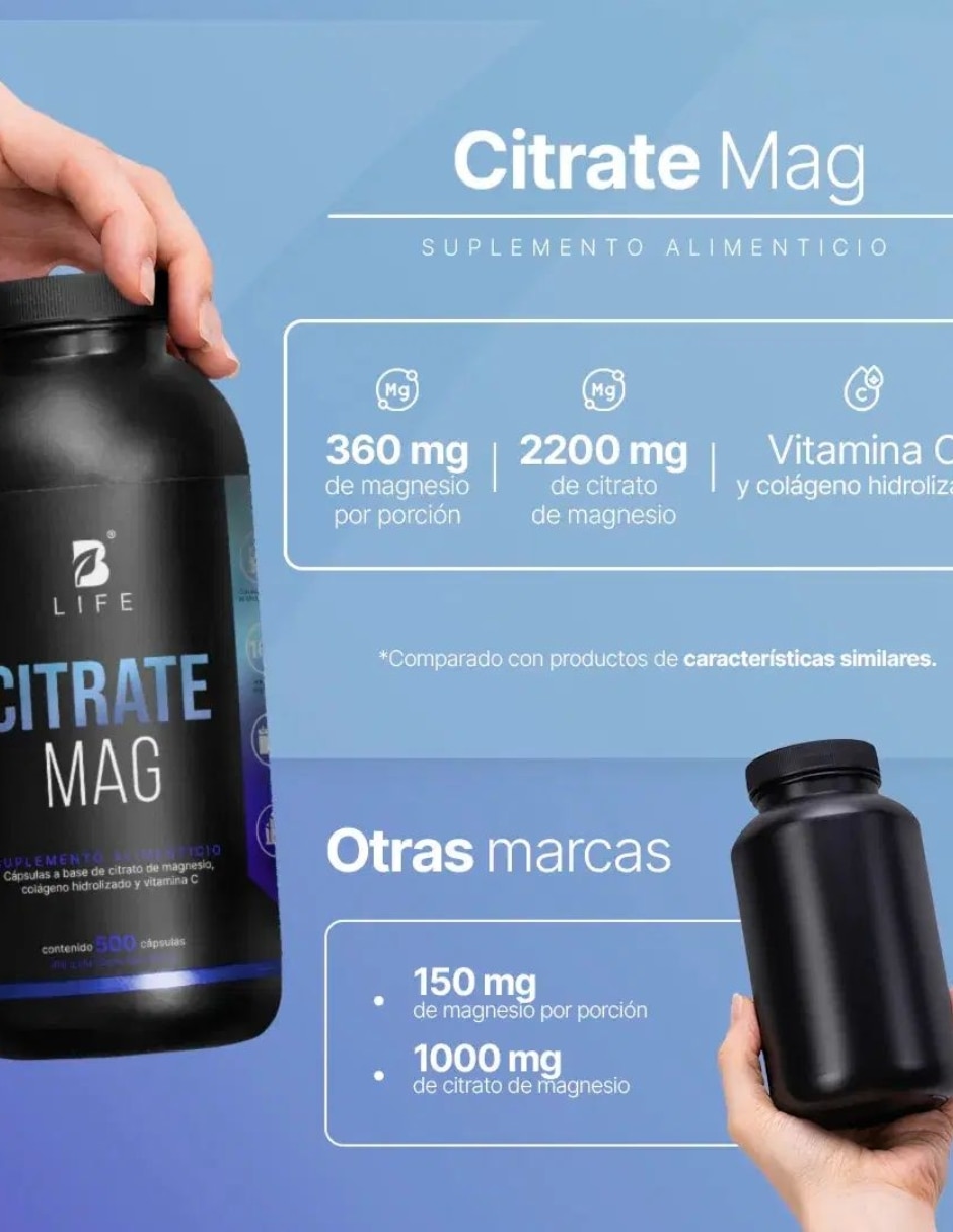 Citrate Mag B Life con colágeno hidrolizado citrato de magnesio vitamina C de 400 g