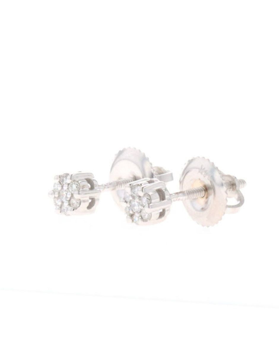 Broqueles de flor Joyerías Bizzarro de oro blanco 14 k con acabado brillante diamante