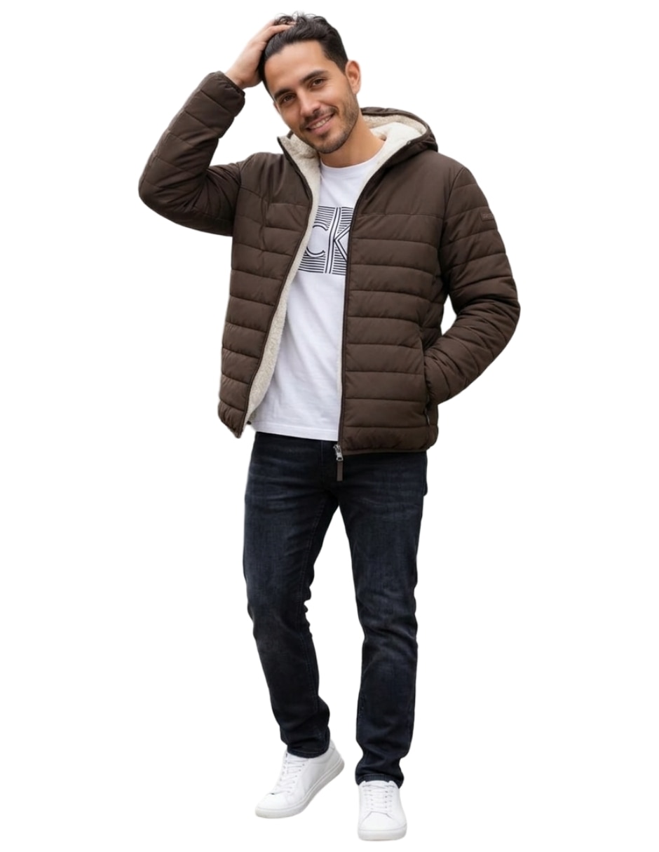 Chamarra acolchada Calvin Klein capucha y bolsillos para hombre