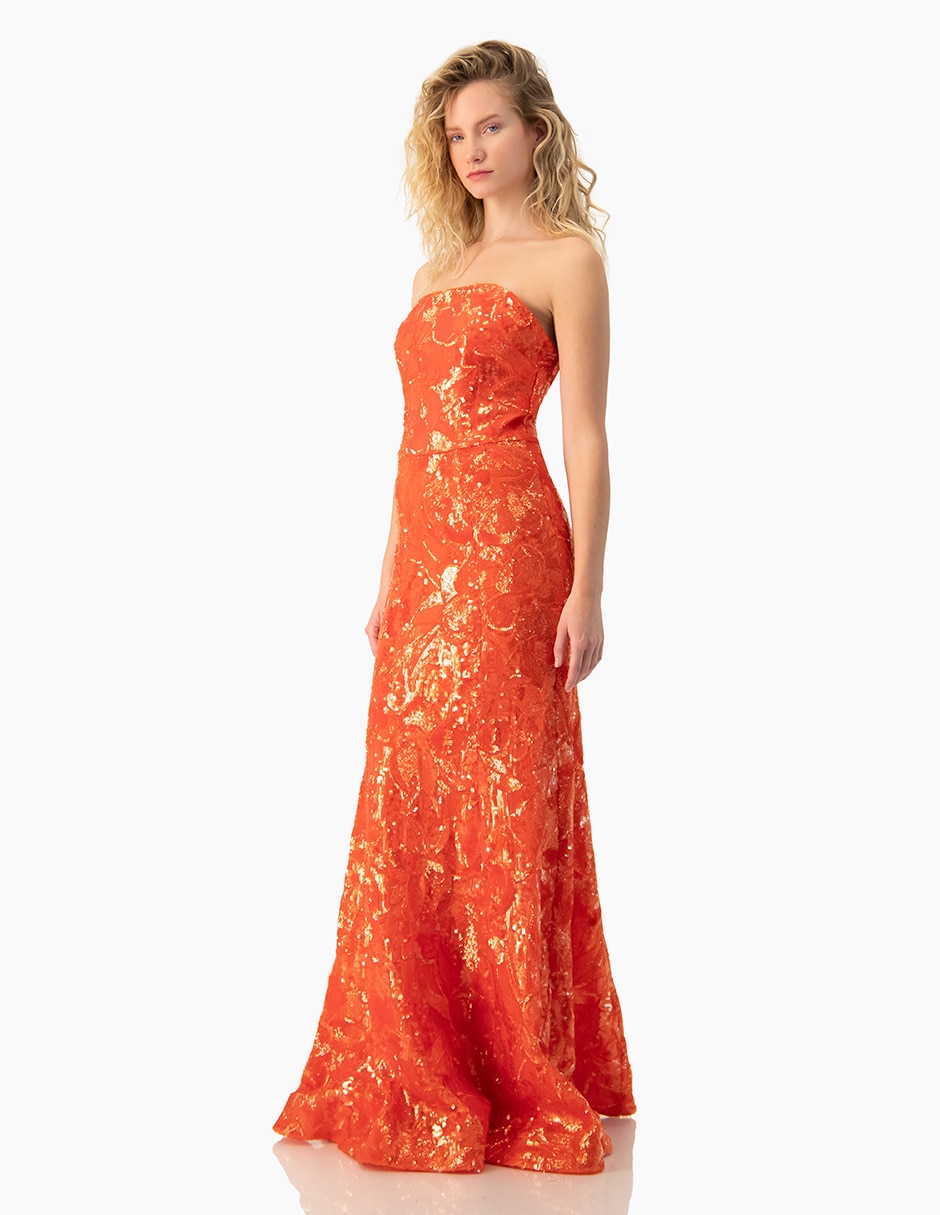 Vestido largo de fiesta Ivonne Couture escote cuadrado