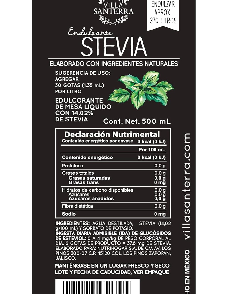 Stevia Santerra de natural de 500 ml