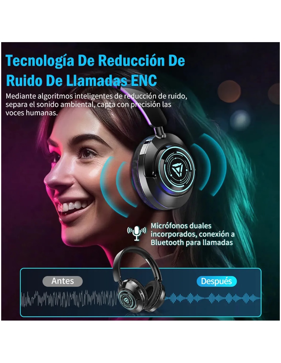 Audífonos de diadema Genérica RGB Inalámbricos con cancelación de ruido