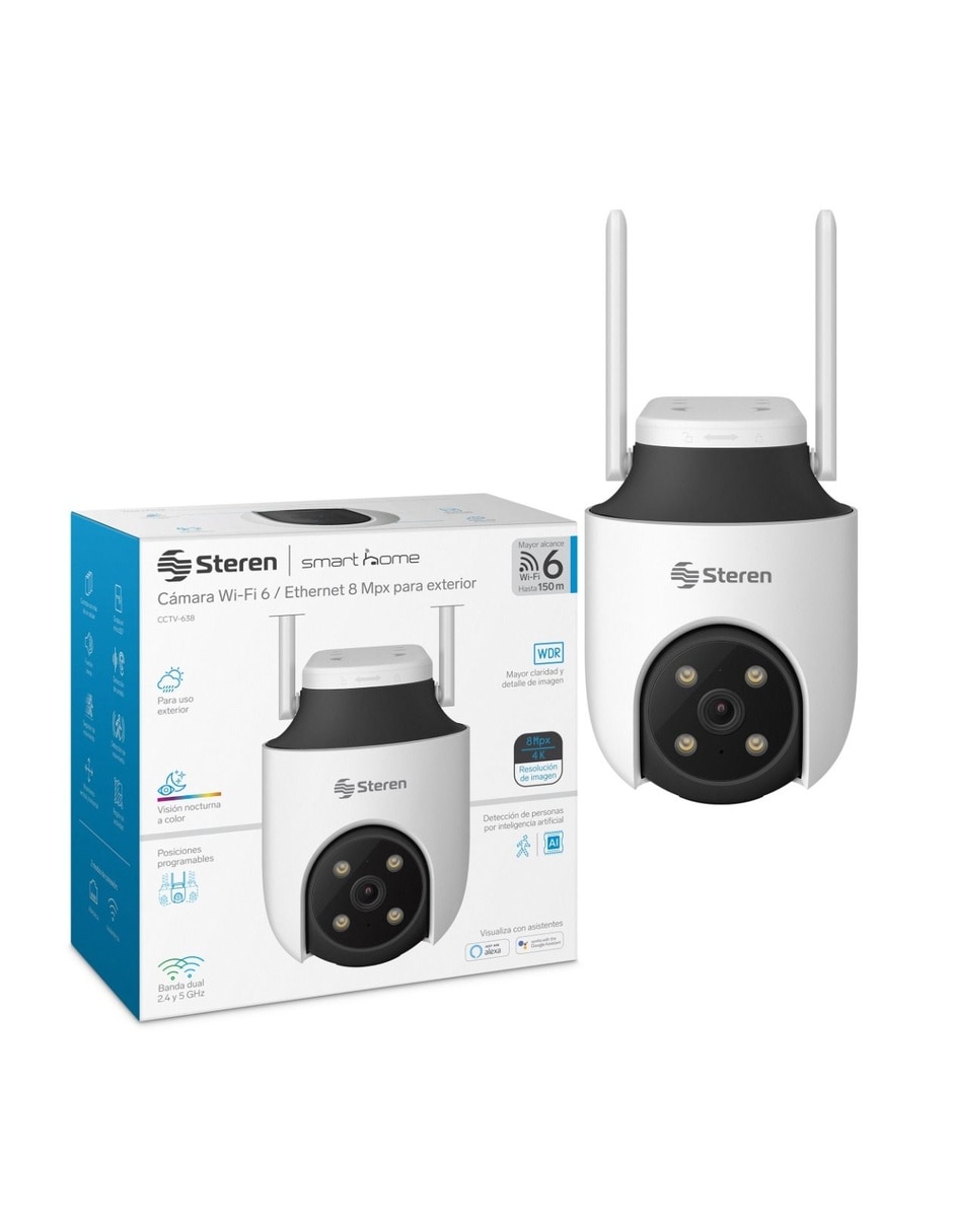 Cámara Wi-Fi de seguridad Steren modelo CCTV-638 Inalámbrica 4K/UHD 110° con capacidad de grabar para exterior