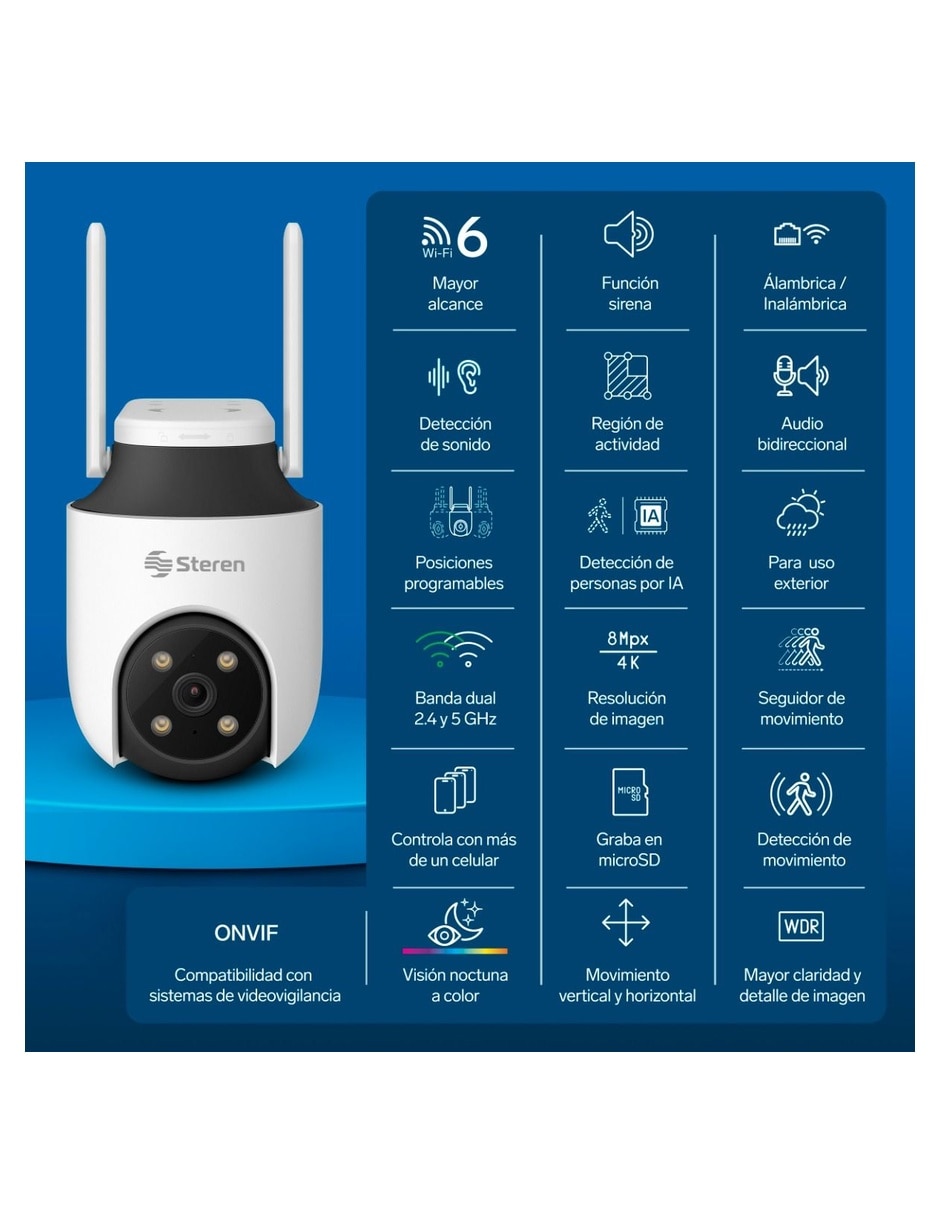 Cámara Wi-Fi de seguridad Steren modelo CCTV-638 Inalámbrica 4K/UHD 110° con capacidad de grabar para exterior