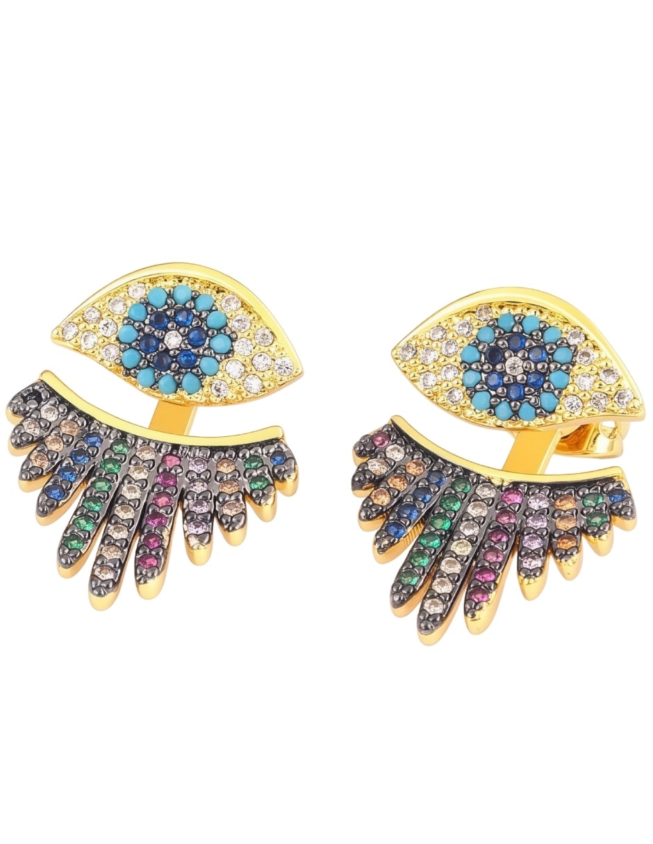 Aretes de ojo íris con acabado baño de oro zirconia