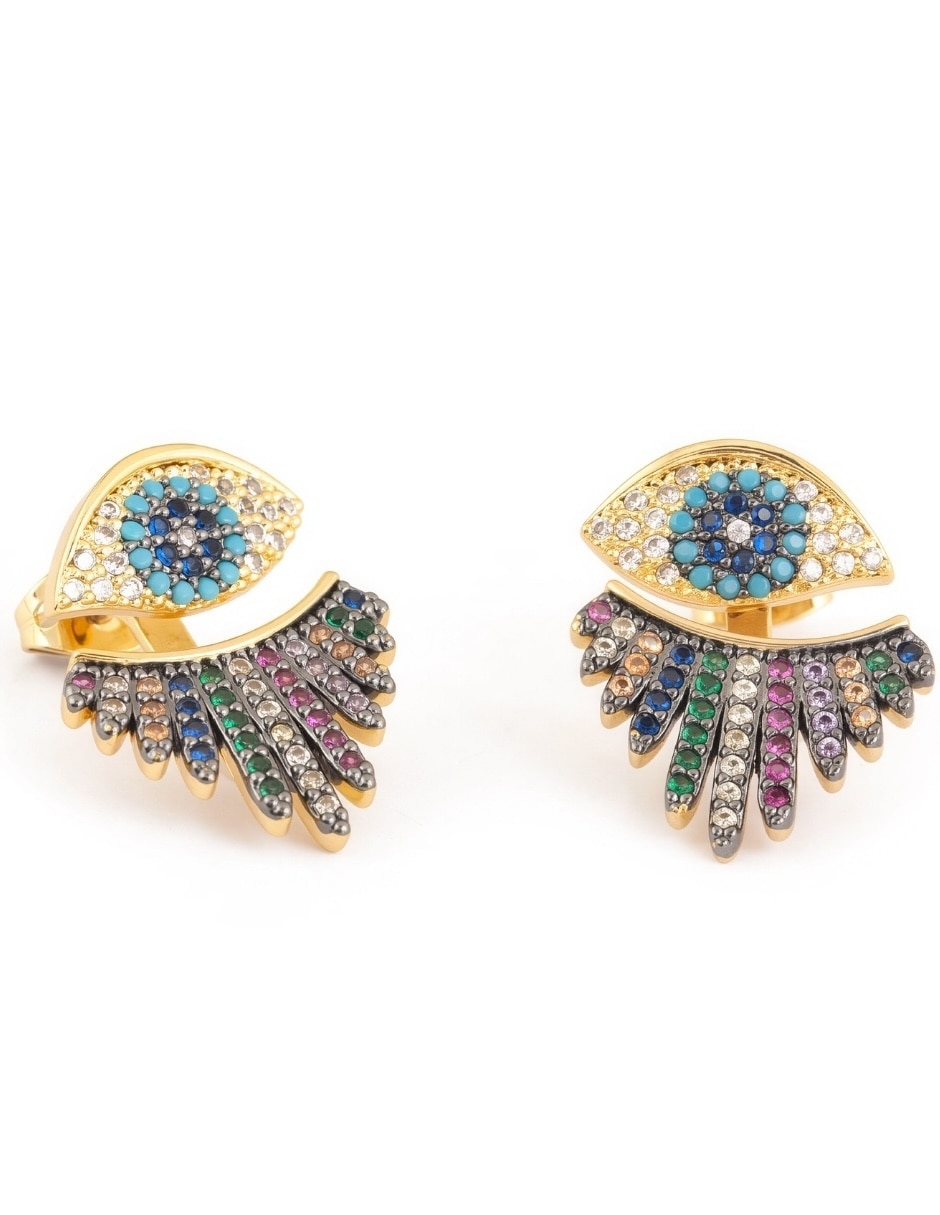 Aretes de ojo Yoiko íris con acabado baño de oro zirconia