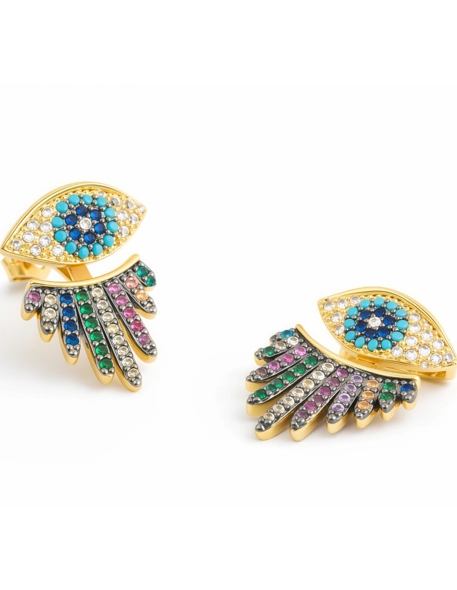 Aretes de ojo Yoiko íris con acabado baño de oro zirconia
