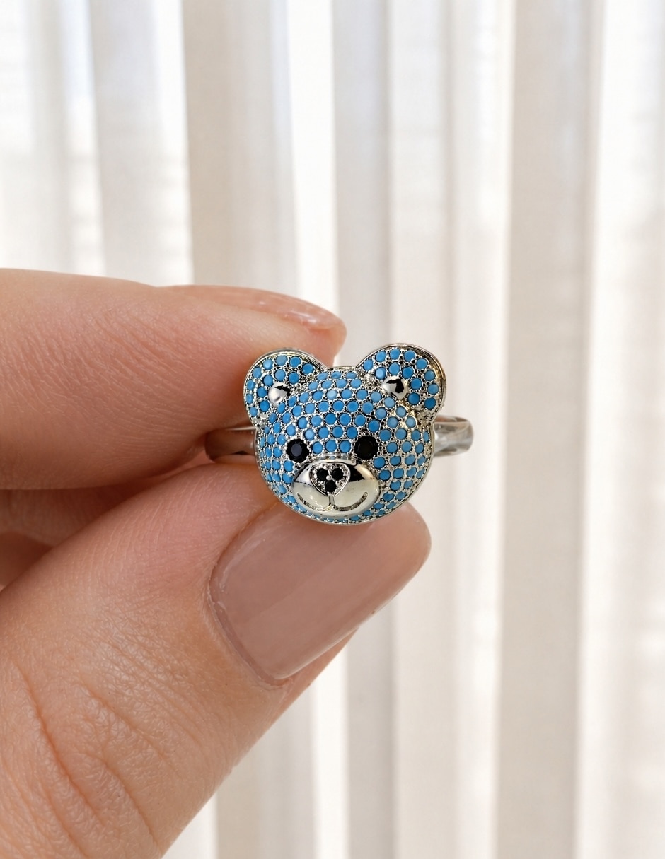 Anillo de oso zirconia baño de rodio 4