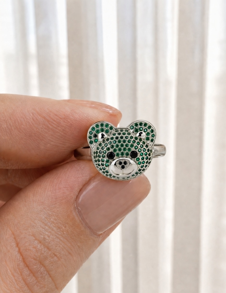 Anillo de oso Yoiko zirconia baño de rodio