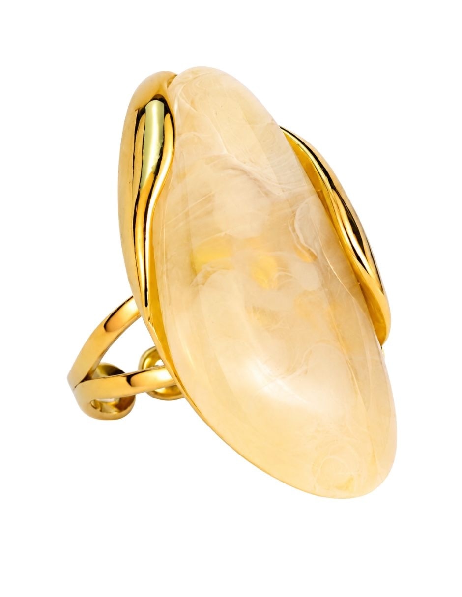 Anillo Ámbar resina baño de oro