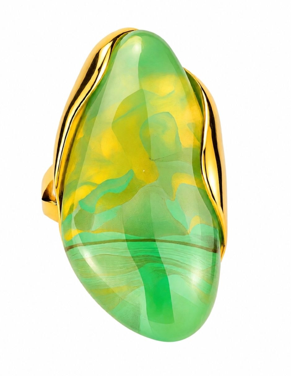 Anillo Ámbar resina baño de oro 2