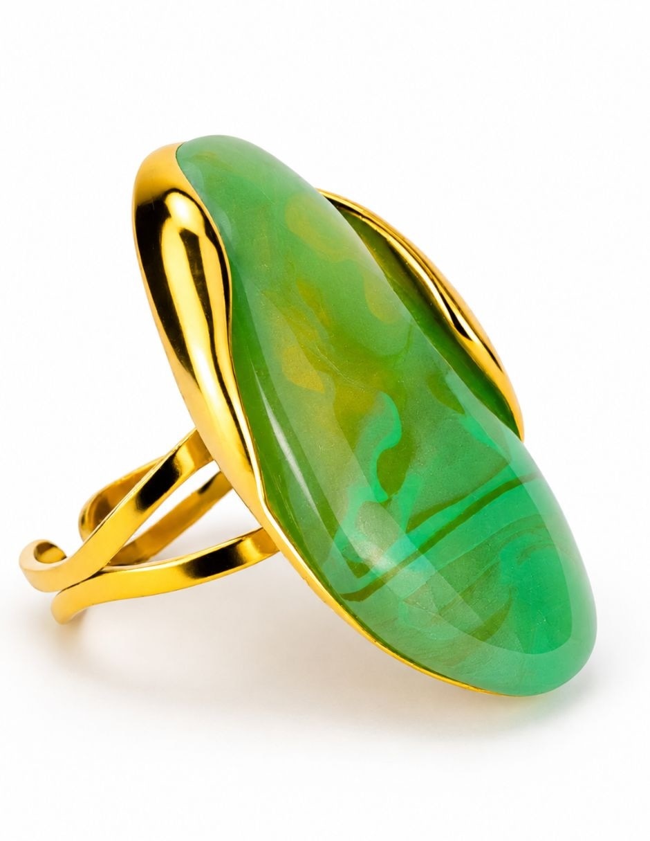 Anillo Ámbar resina baño de oro 3