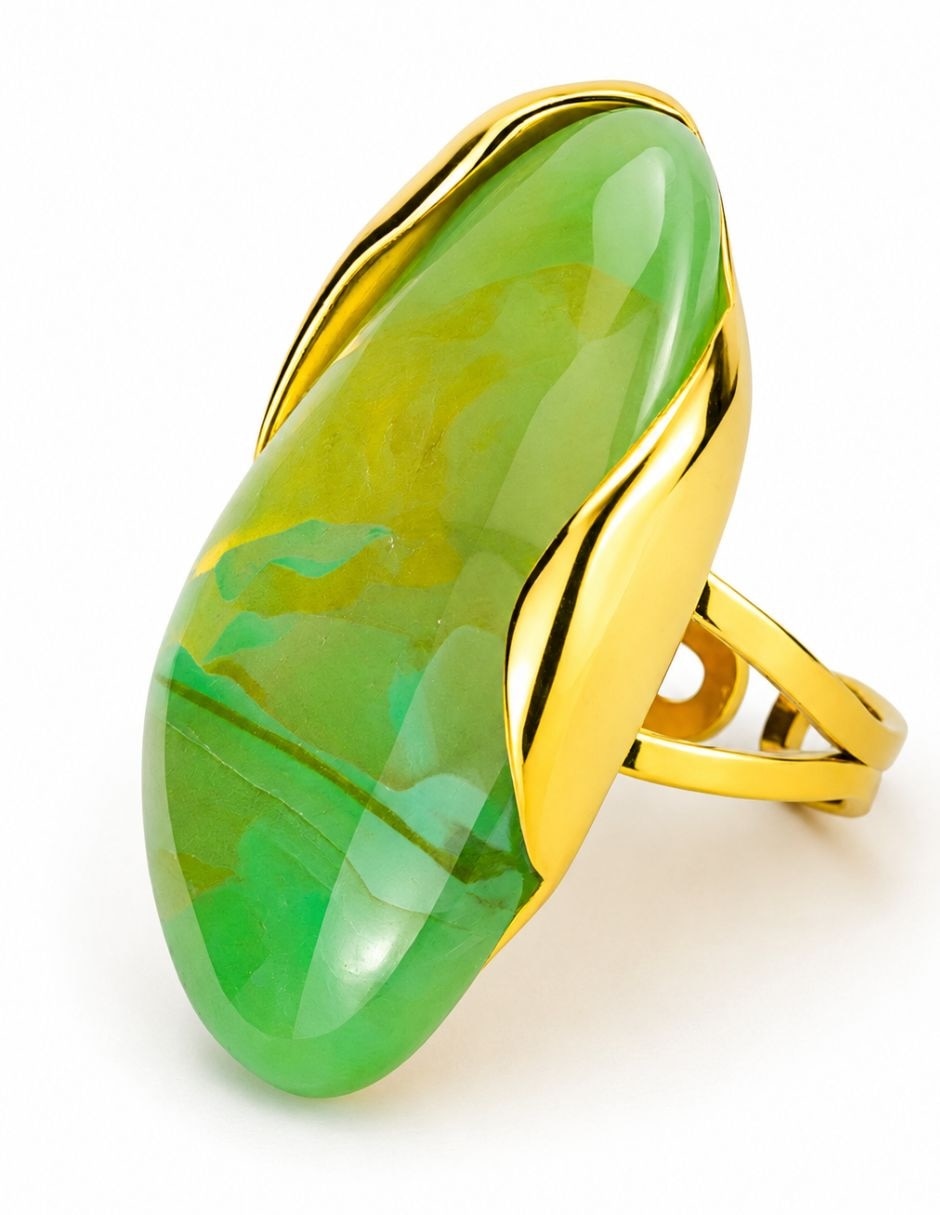 Anillo Ámbar resina baño de oro 4